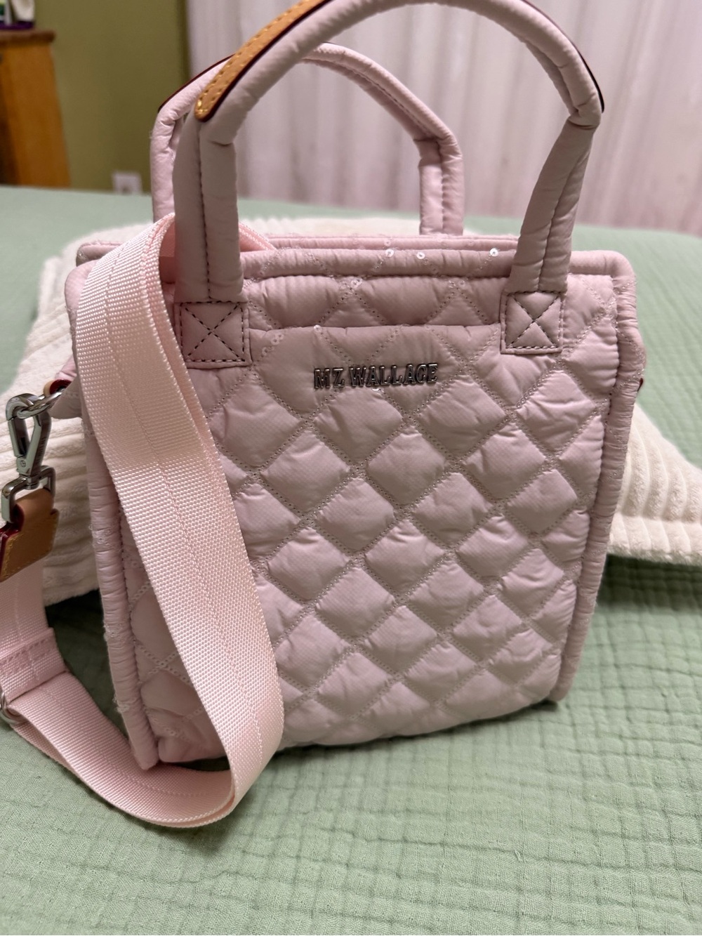 MZ Wallace Mini Box Tote - Rose Sequin Pink Quilted Crossbody - Rare